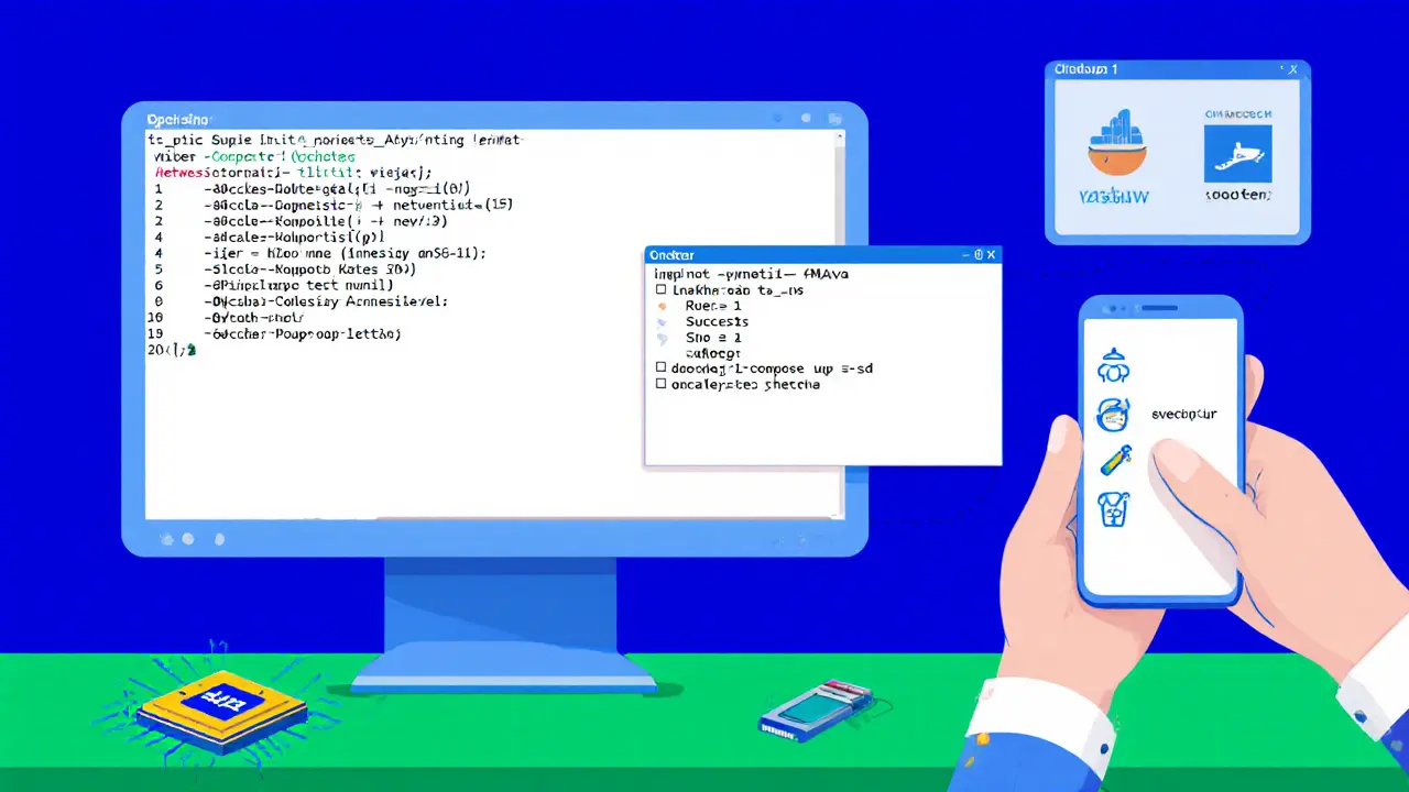 Cartoon workspace showing a PC with SGX/SEV CPU, terminal commands, and screenshot capture.