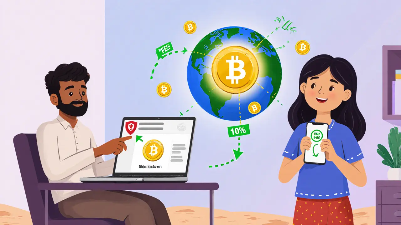 Migrant worker buys USDT via VPN and sends it to family in Bangladesh using a mobile wallet.