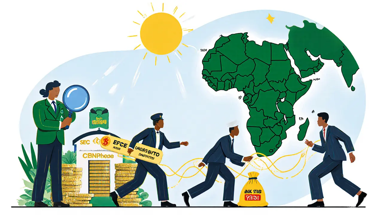 Multi-agency team in Nigeria regulating crypto: SEC, CBN, EFCC, and NFIU working together.