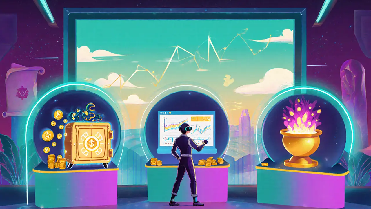 User interacts with DeFi stations for lending, trading, and minting using EQ tokens.
