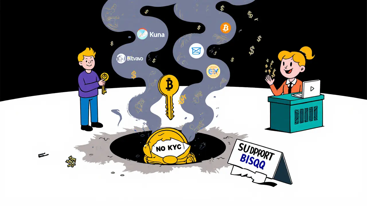 Crypto funds disappearing into a black hole while safer exchanges offer help in the background.