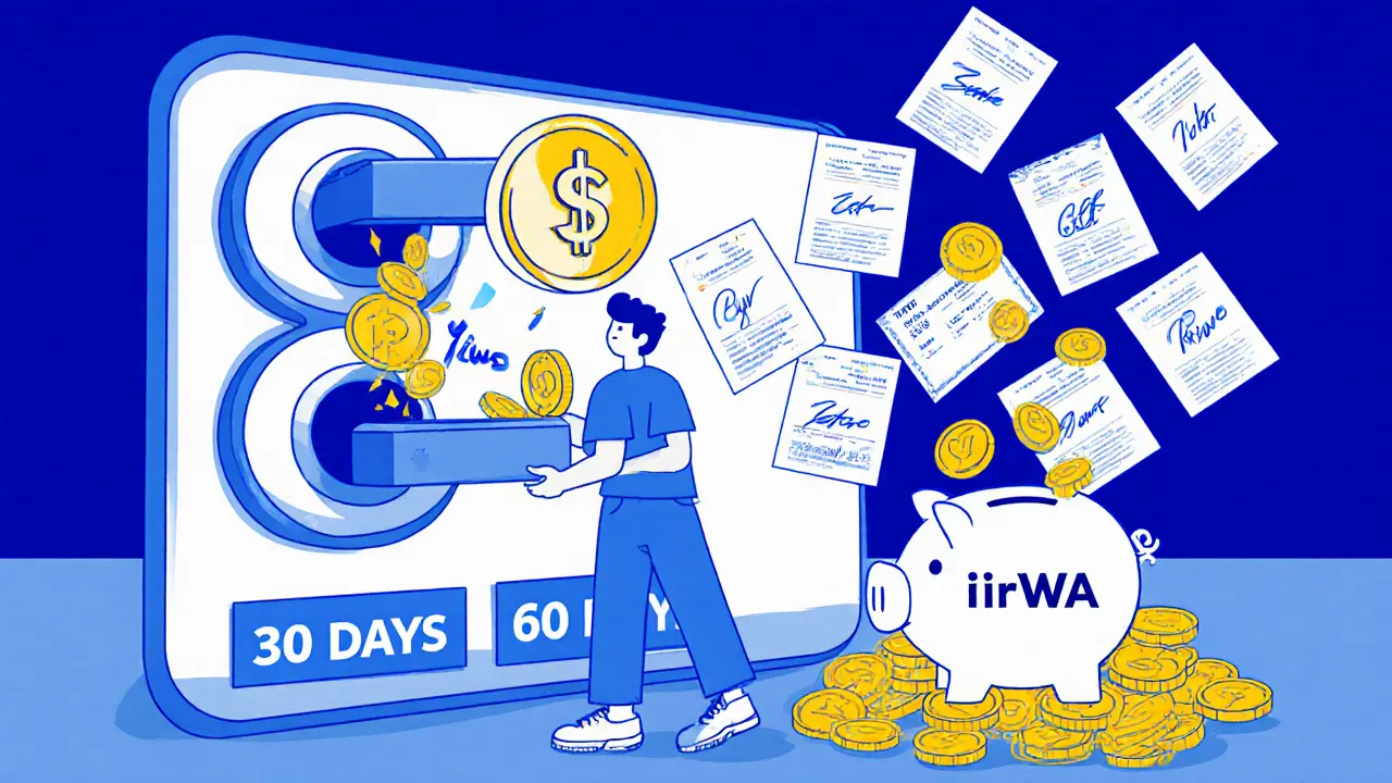 User staking $iRWA token at a digital portal, with USDT coins pouring into a piggy bank.