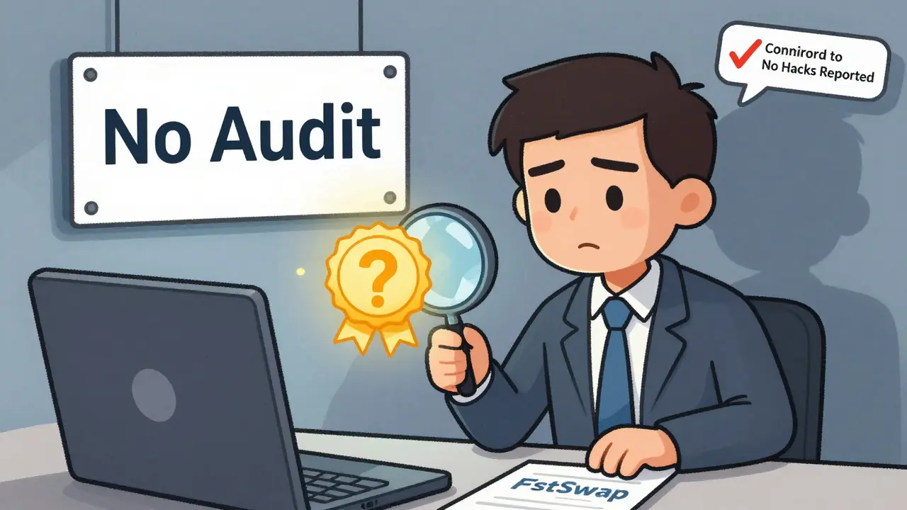 Cautious trader testing FstSwap with a small swap, aware of the lack of public audit.