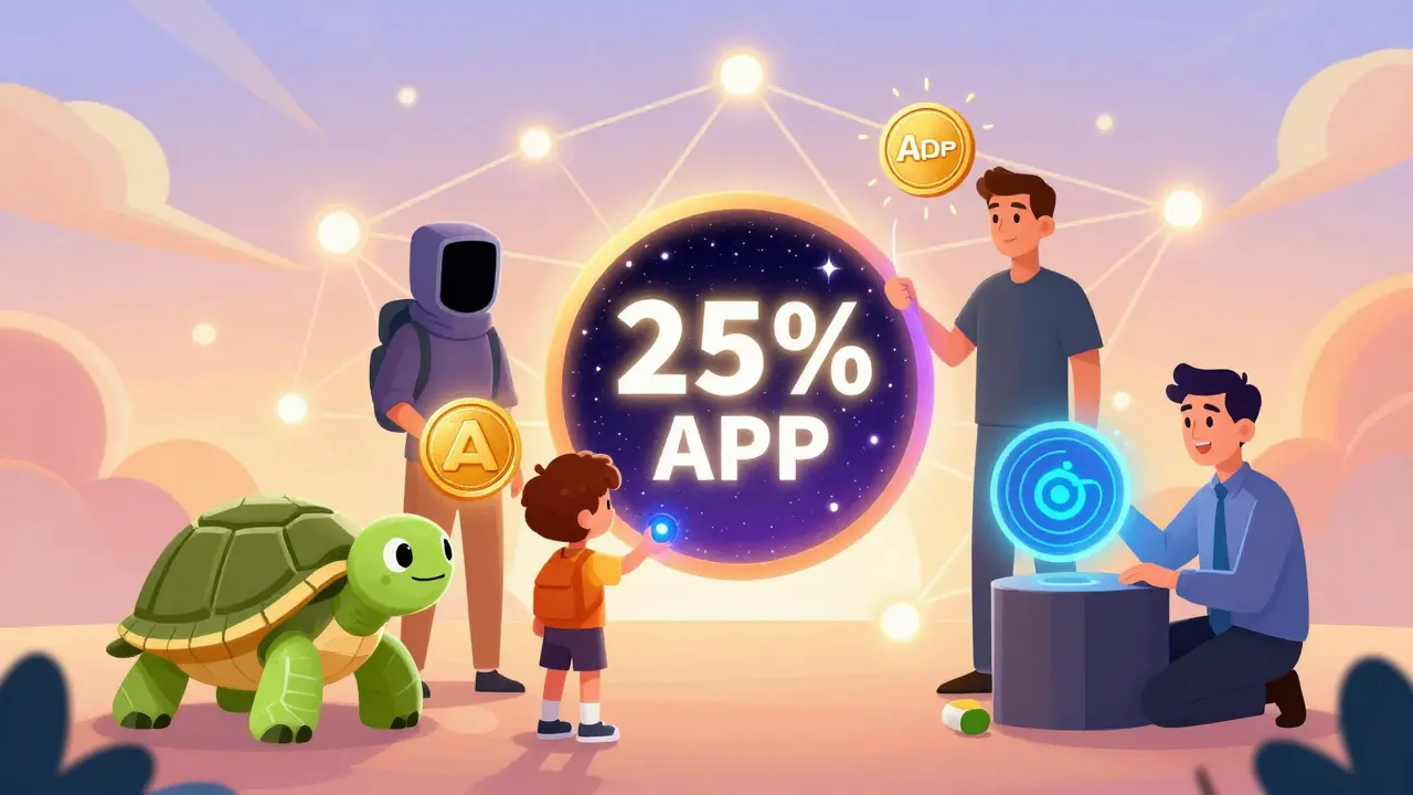 Diverse stakers choosing PoS coins: Cardano turtle, Cosmos starfield, Avalanche modular platform.