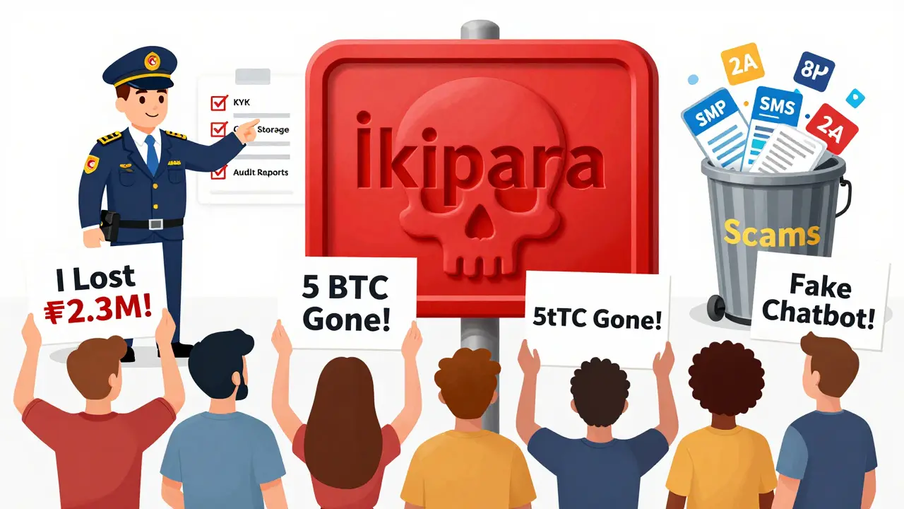 Users holding loss signs around a skull-shaped 'İkipara' warning sign, while a regulator points to safety checklist.
