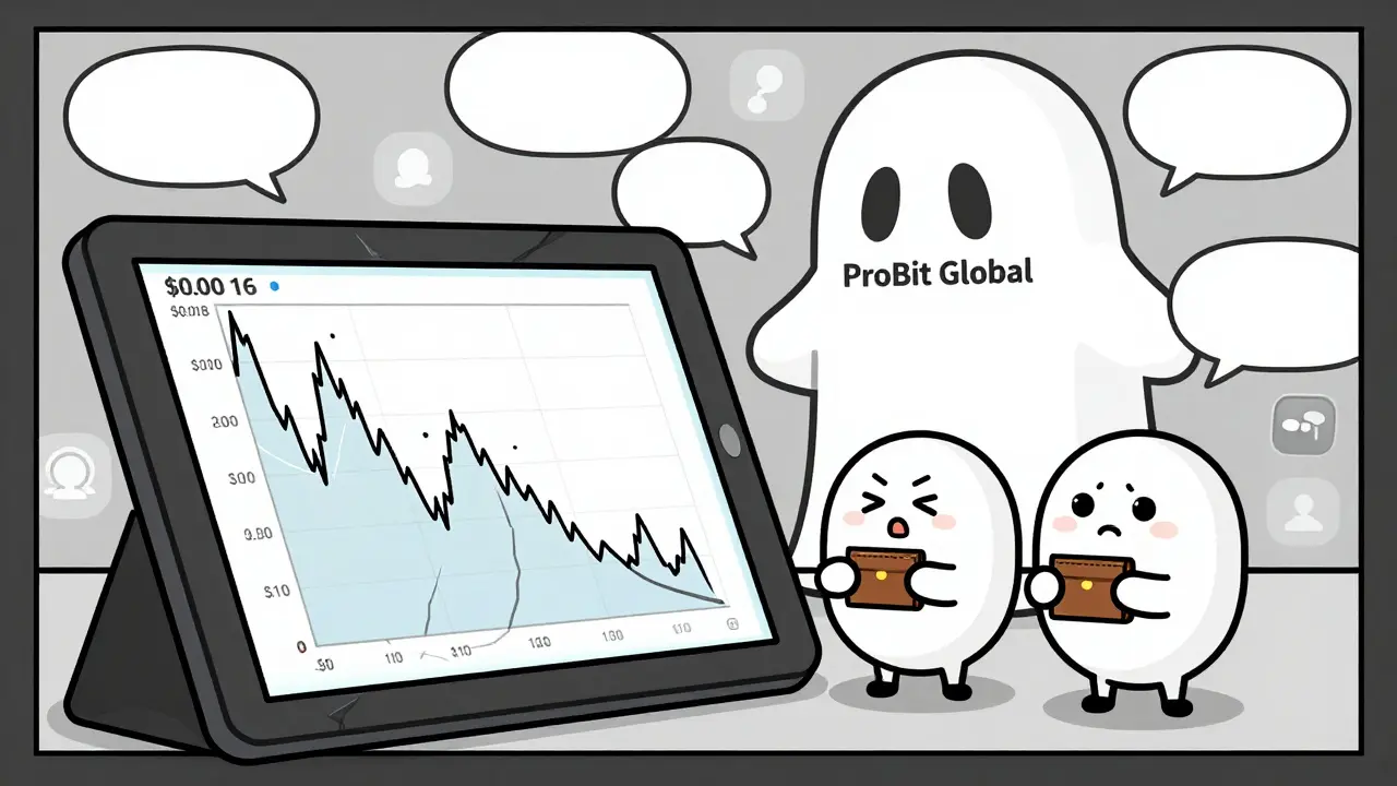 A cartoon trading chart with two hesitant traders and a ghostly exchange looming behind.