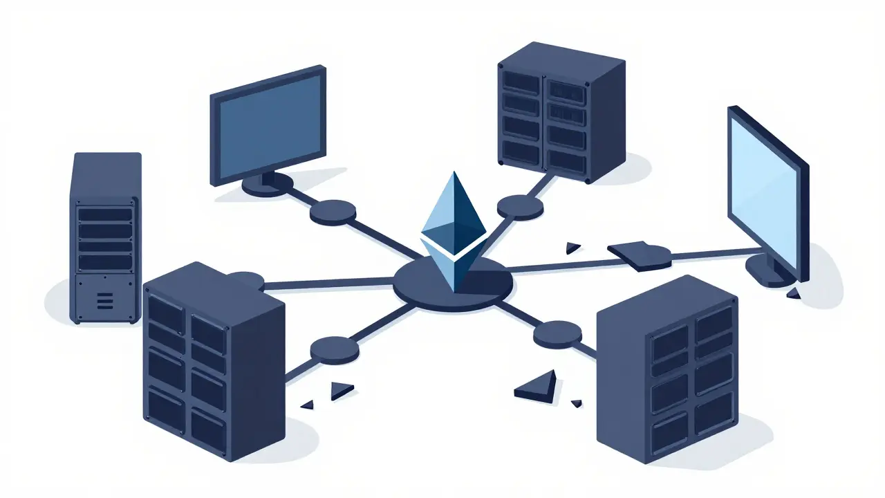 Disconnected ERC-20 token on fragmented blockchain with static screens.