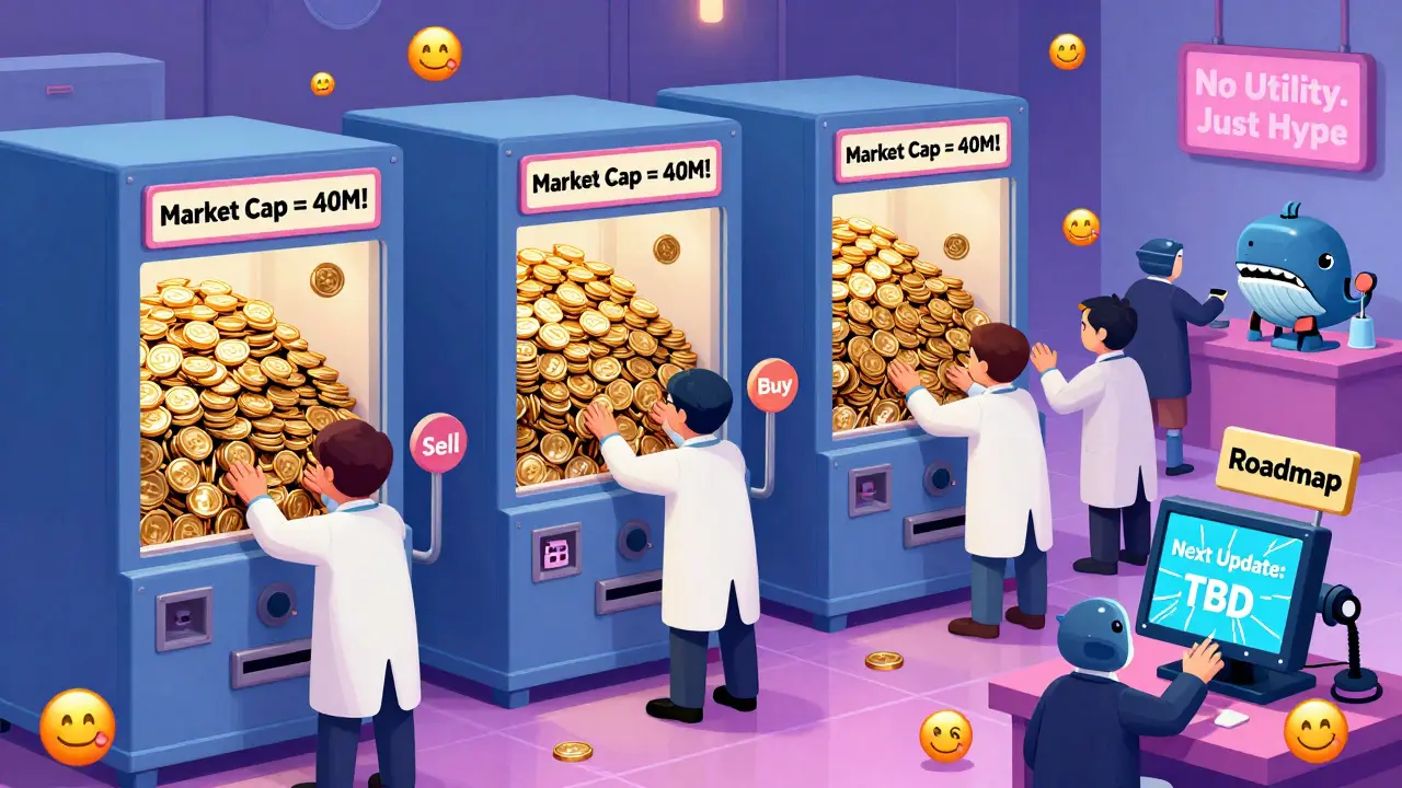 A cartoon meme factory churning out trillions of BOBO coins, controlled by whales, with no roadmap or utility.