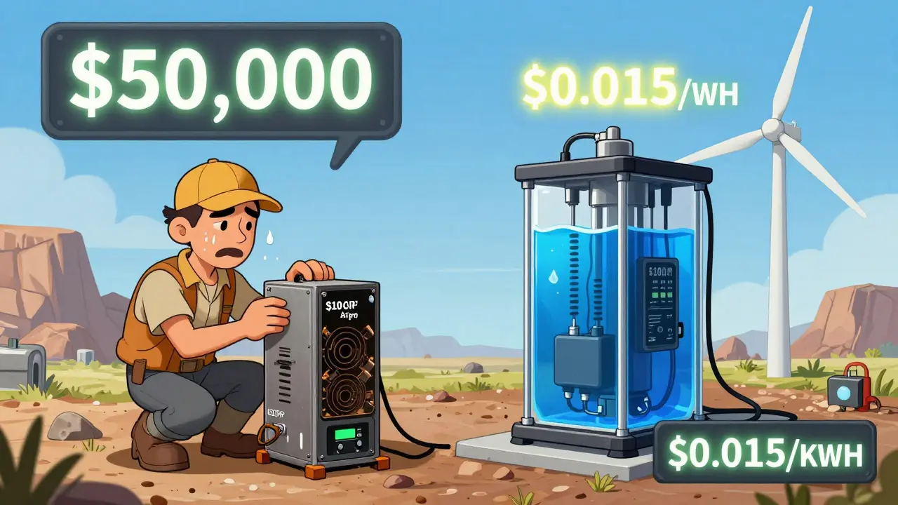A comparison of inefficient mining versus a modern, low-cost operation powered by wind energy.
