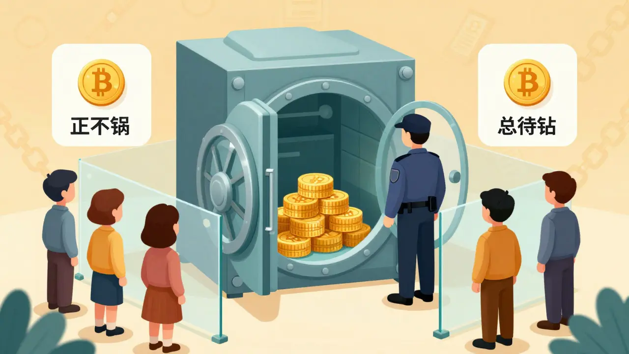 Secure vault storing actual Bitcoin with protective custody