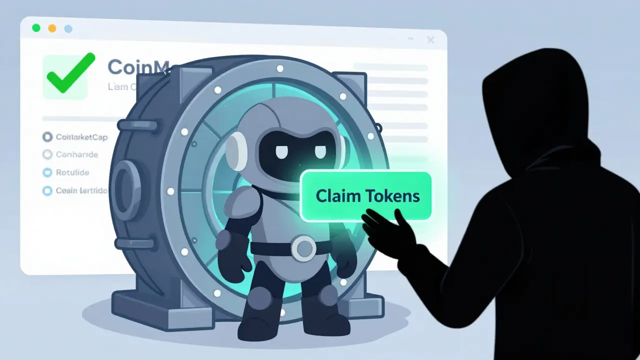A digital guardian protecting a wallet from a scammer attempting a phishing attack.