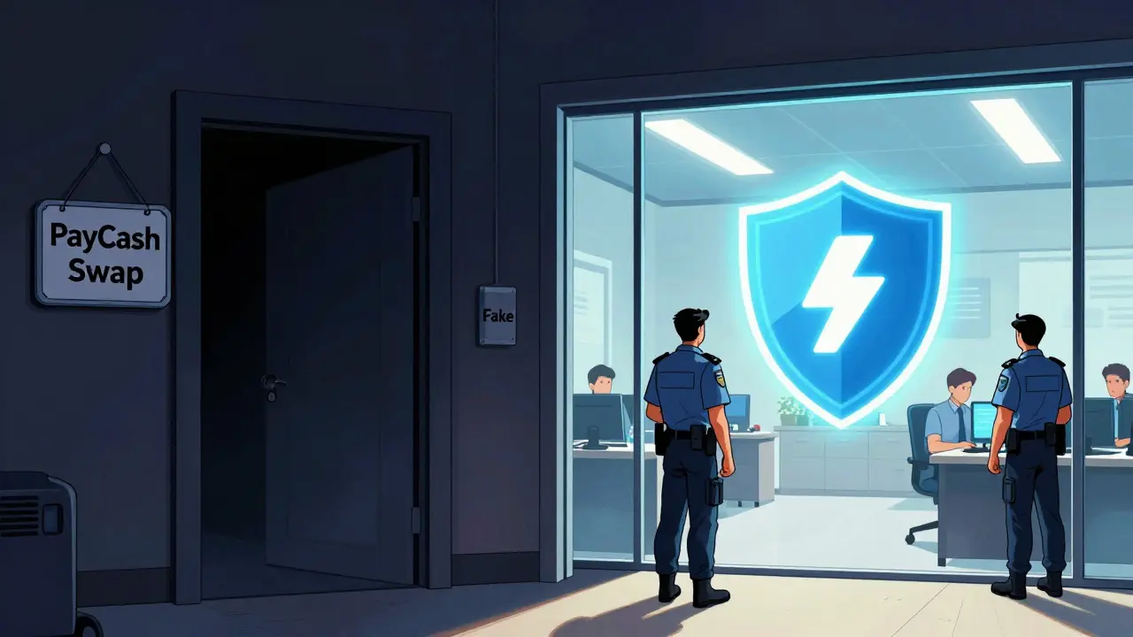 Comparison between a dark, empty door and a transparent, secure professional exchange office.