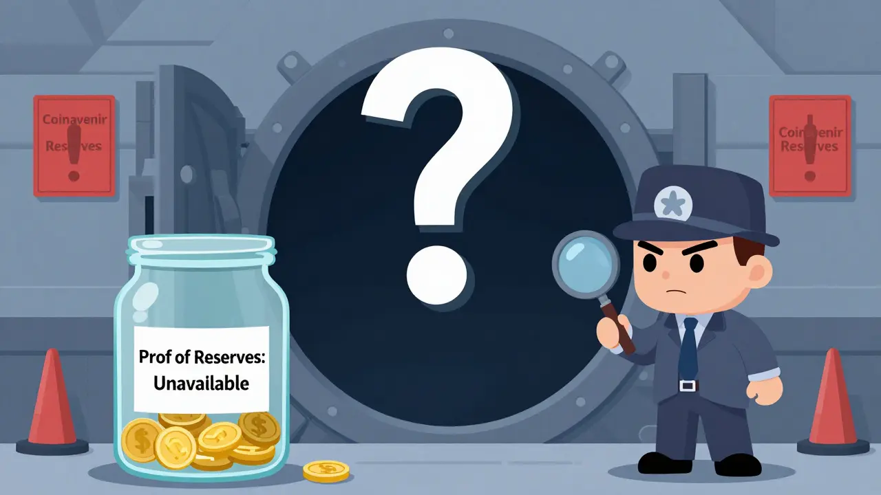 Cartoon detective inspecting an empty vault labeled unavailable reserves