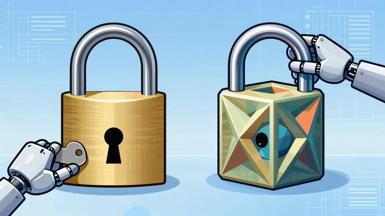 Comparison of simple lock vs complex lattice cryptography