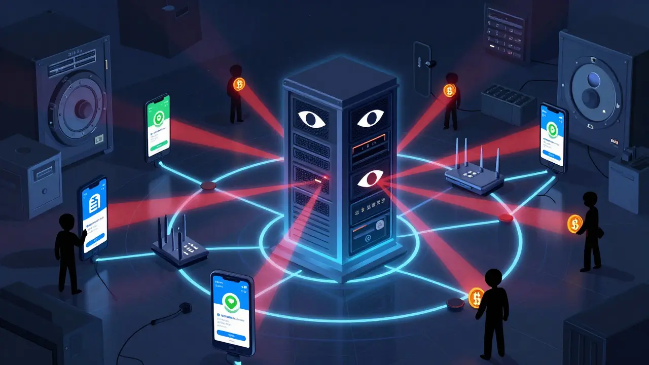 Illustration of digital surveillance catching crypto users
