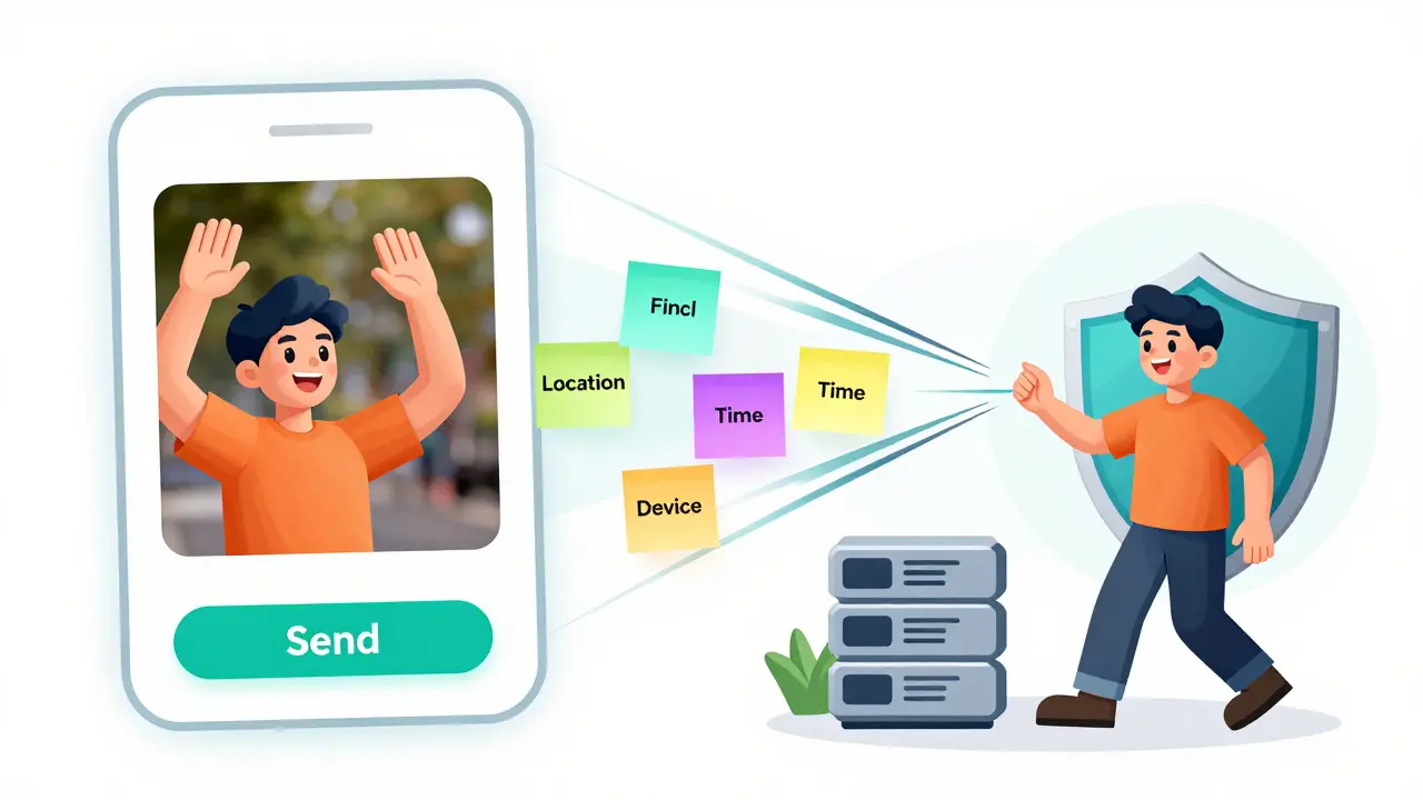 Illustration of stripping metadata from photos for privacy