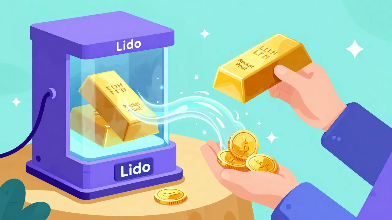 Illustration of turning solid crypto into liquid tokens via a protocol.