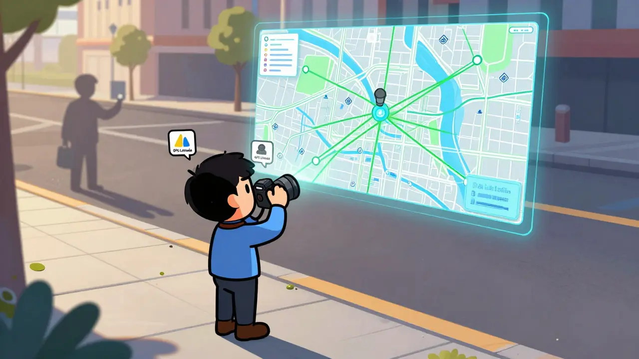 Map showing GPS coordinates linked to a photographer
