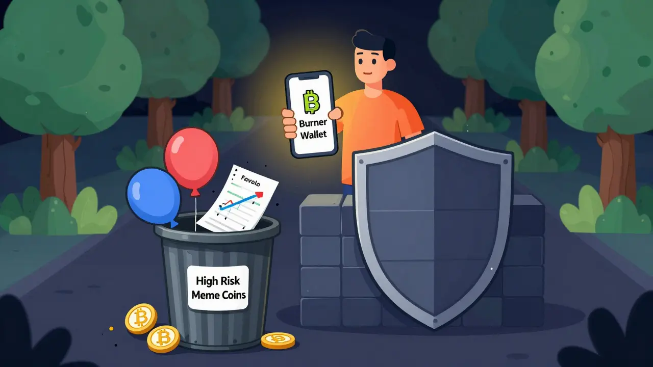 Person using burner wallet avoiding risky meme coins
