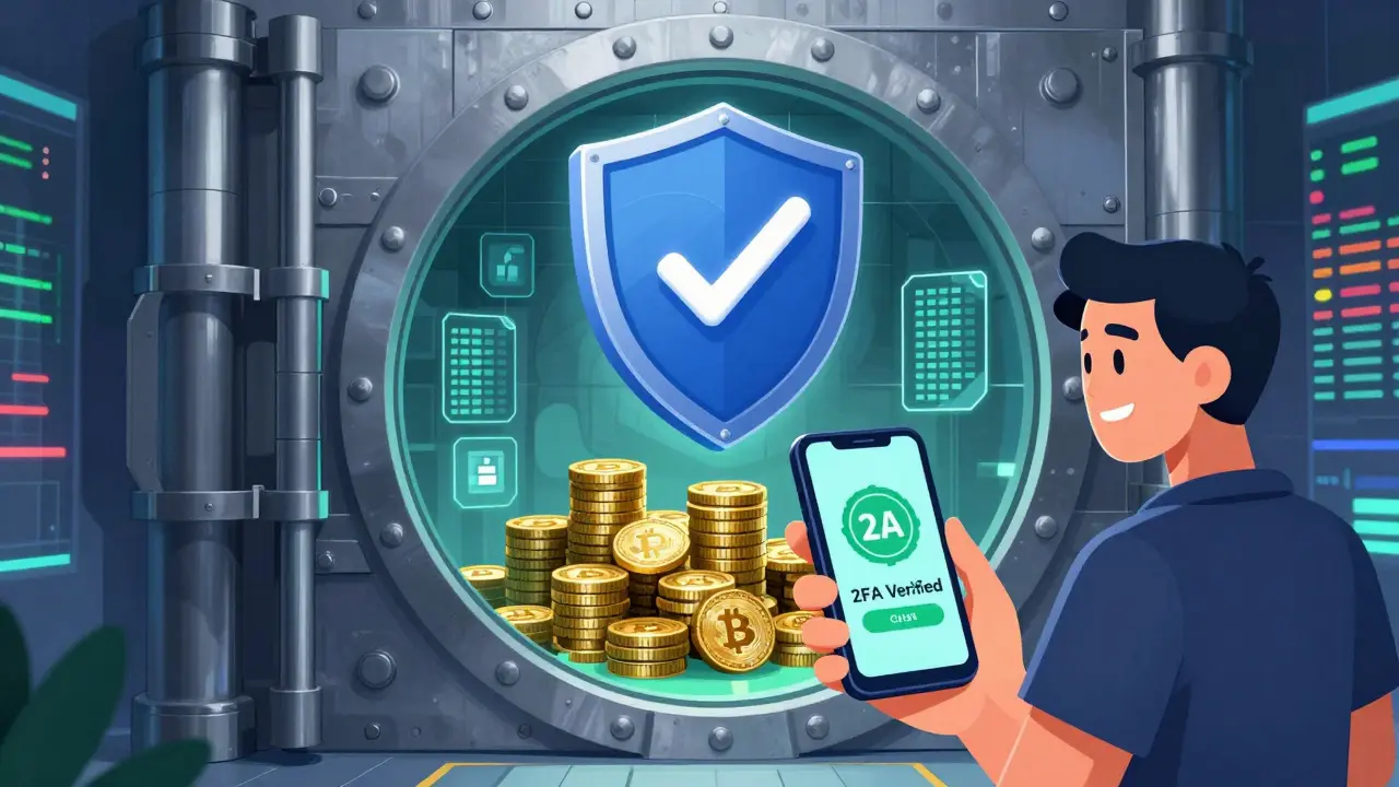 Secure digital vault protecting crypto assets with 2FA verification.