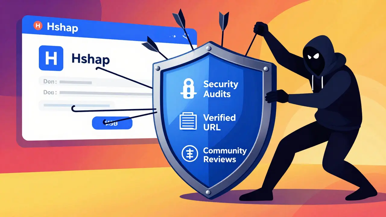 Shield protecting a crypto wallet from phishing attacks and scam warnings