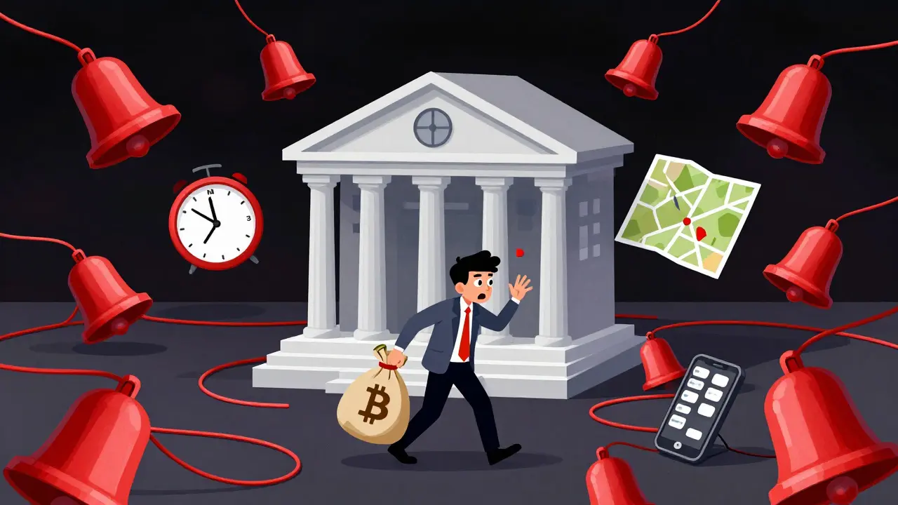 User triggering bank security alarms with crypto