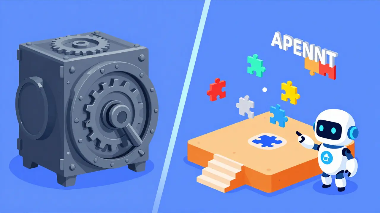 Cartoon comparison of traditional vault vs open NFT platform