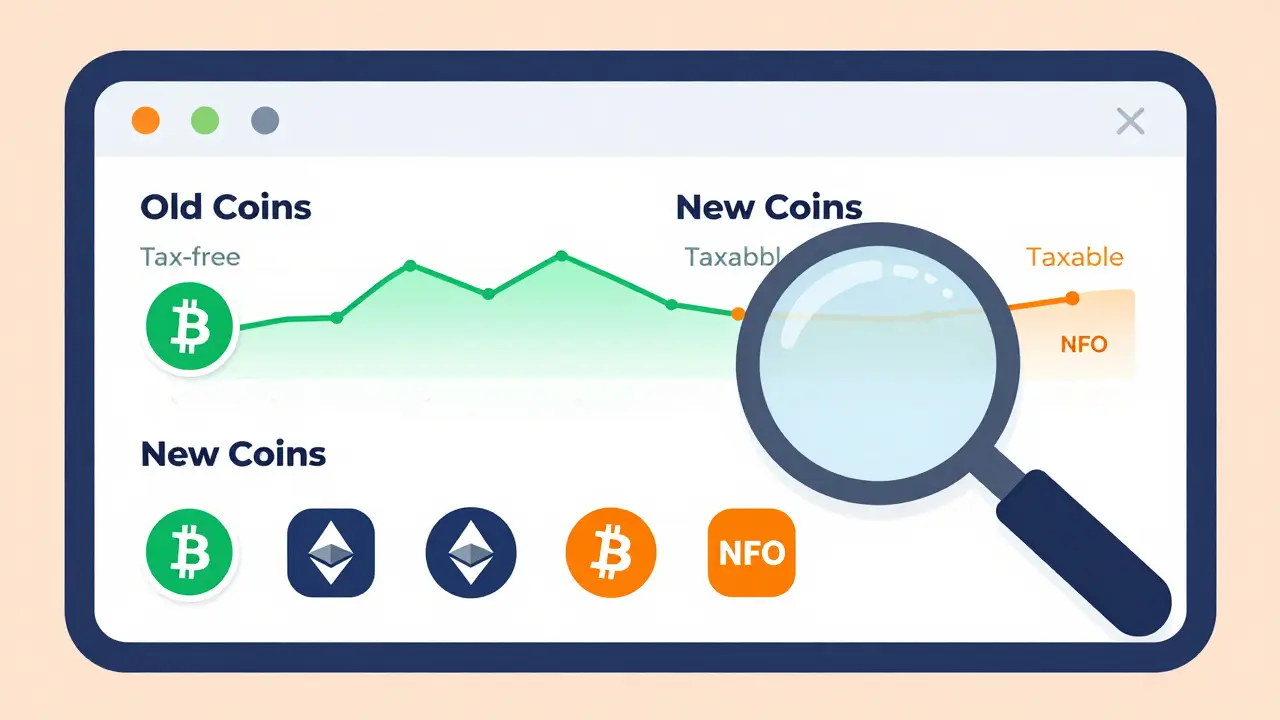 Cartoon graphic showing organized crypto piles for tax tracking