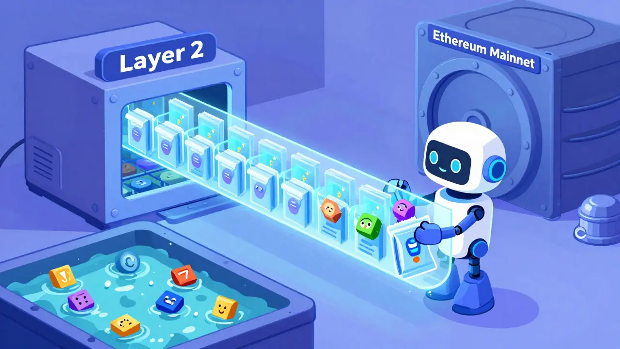 Cartoon robot bundling tokens for fast Layer 2 processing