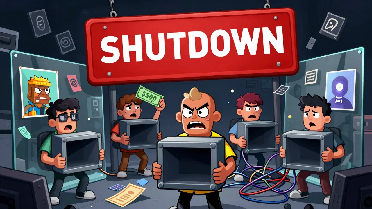 Cartoon showing chaos during Parallel Finance NFT shutdown