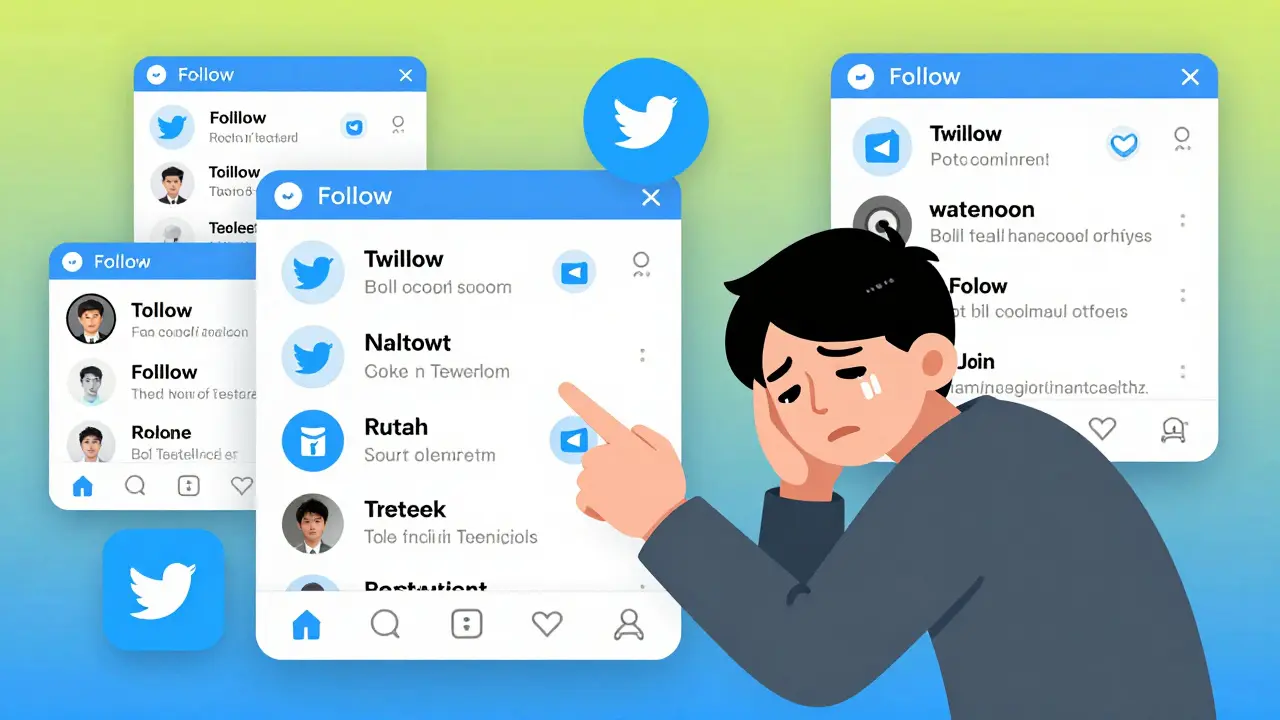 Character frantically completes social media tasks