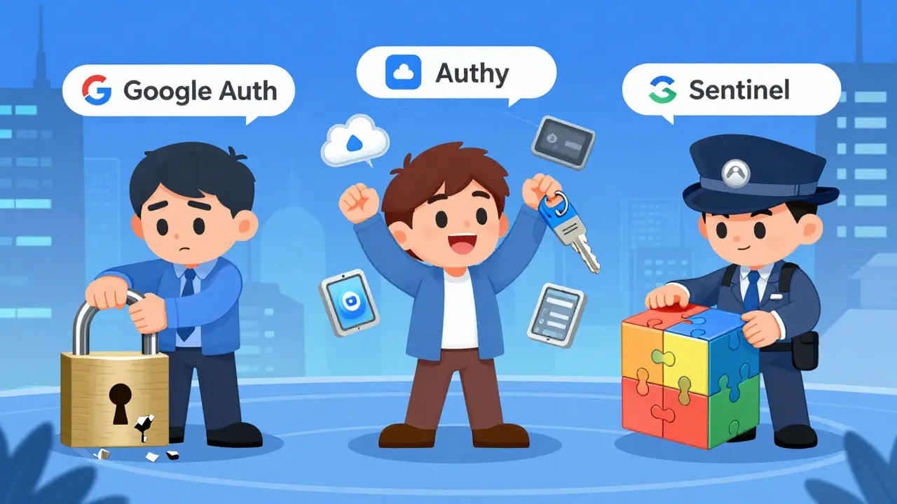 Comparison of 2FA apps using cartoon characters