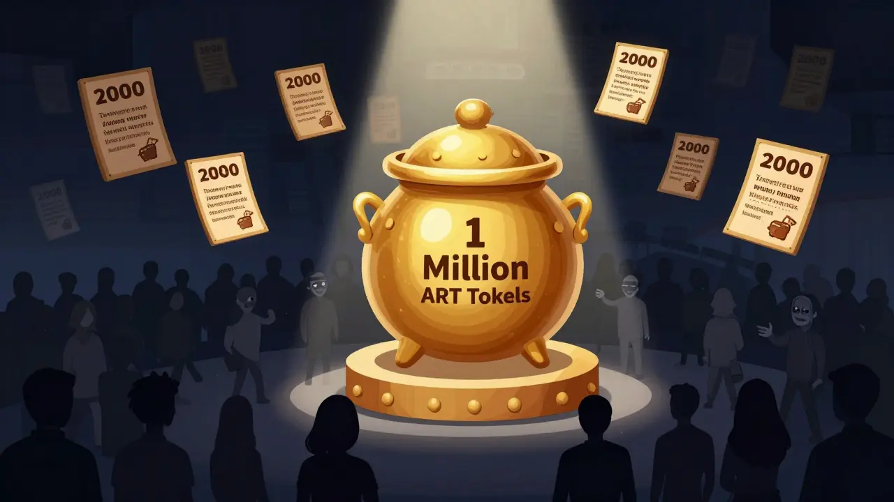 Golden token pot with winners and scam warnings