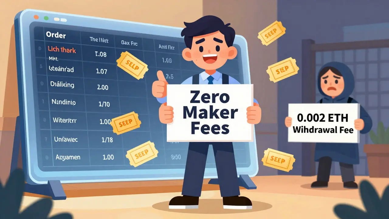 Happy trader celebrating zero fees near a withdrawal fee gate
