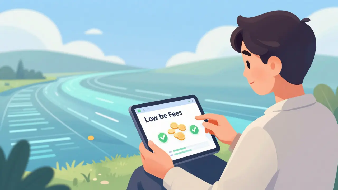 Happy user viewing low gas fees on digital dashboard