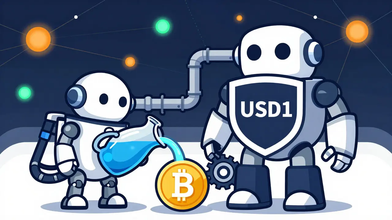 Illustration of B token providing liquidity to USD1 stablecoin