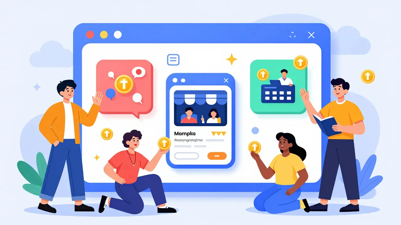Cartoon of users using TON mini-apps in chat