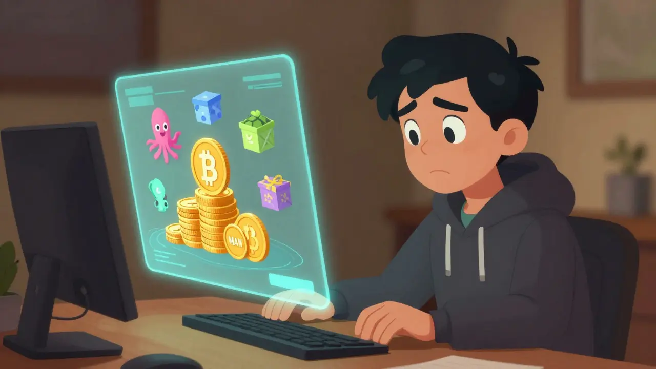 Character checking digital wallet with MAN tokens and mystery boxes