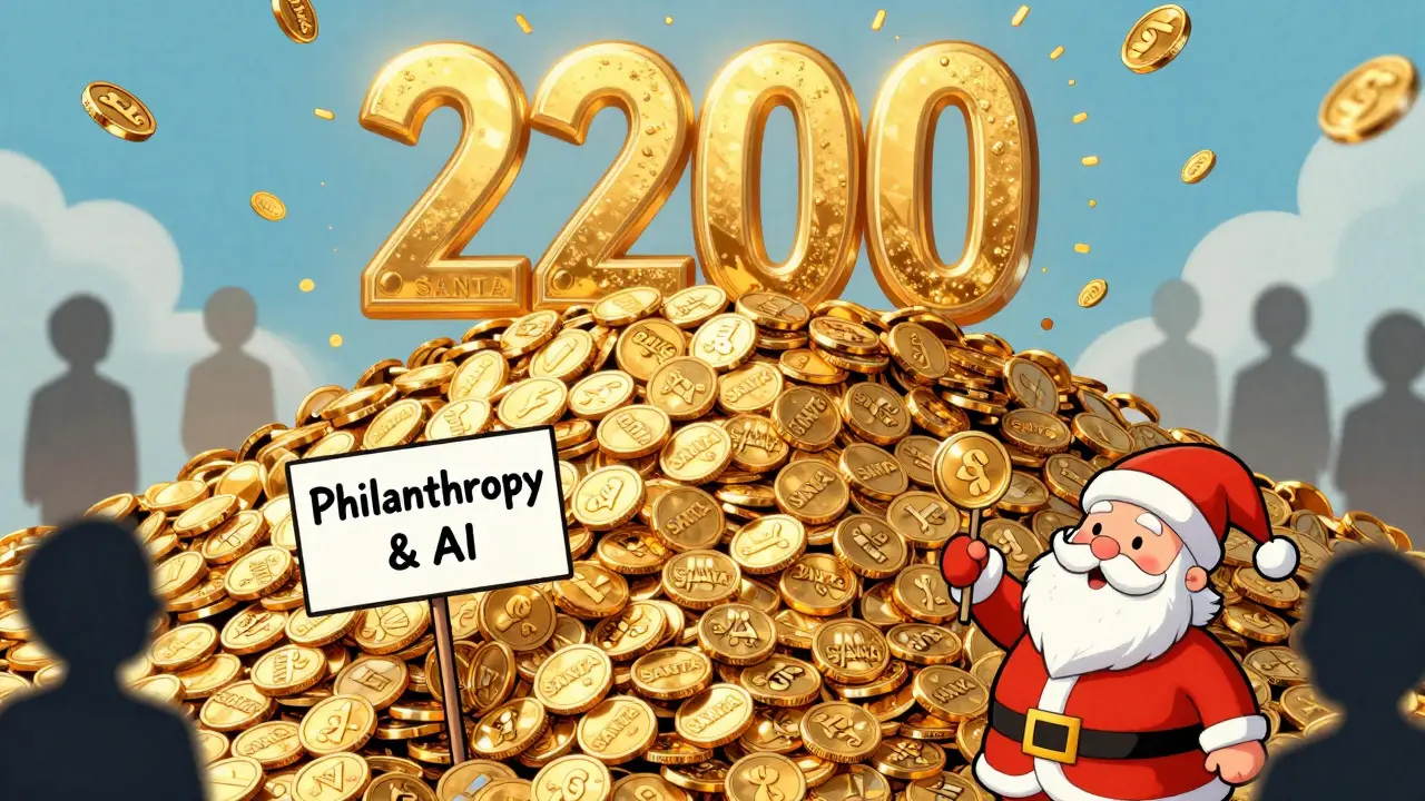 Huge pile of tiny Santa coins illustrating massive 220 trillion supply