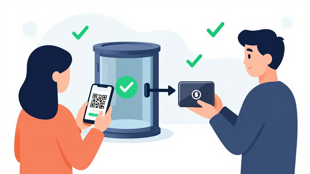 Secure non-custodial crypto payment connecting user to hardware wallet