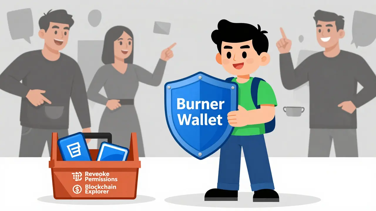 User protecting assets with burner wallet and security tools