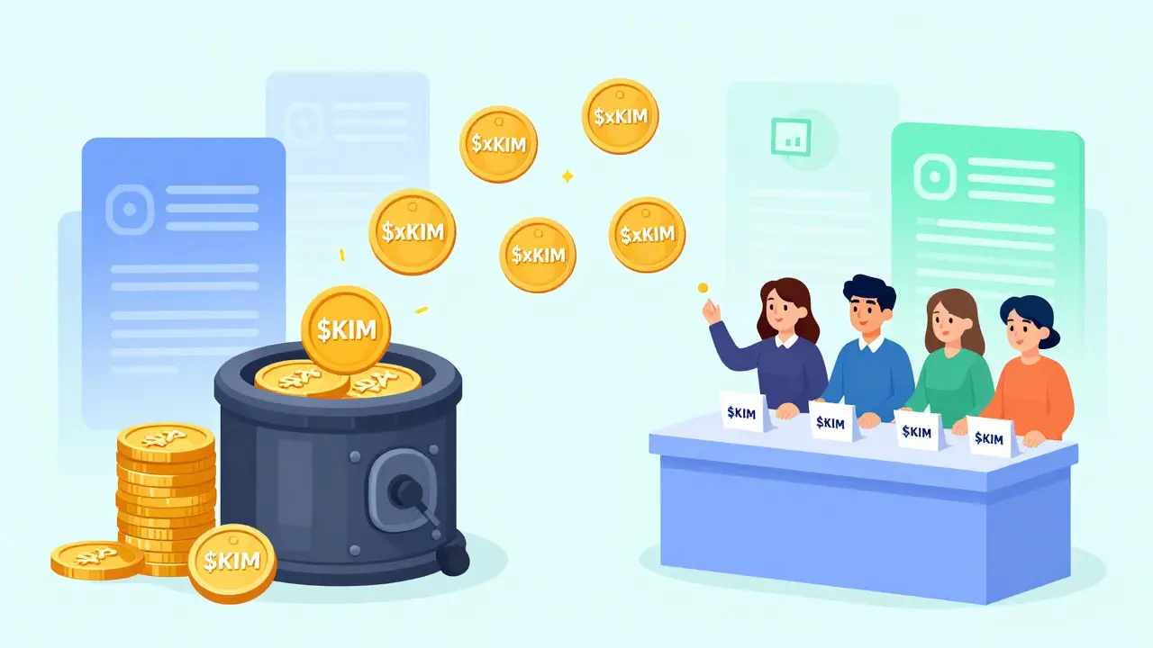 Visual explanation of KIM utility tokens converting to xKIM governance votes