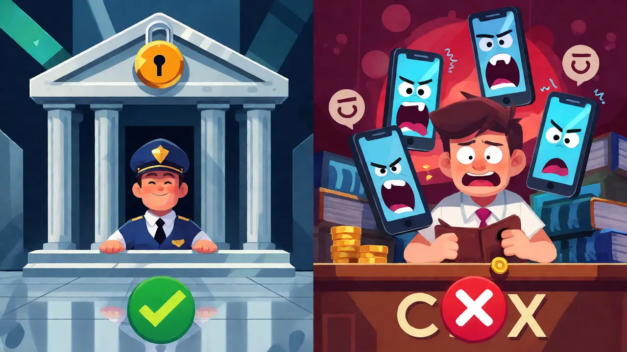 Comparison between secure regulated banking and chaotic risky trading platform