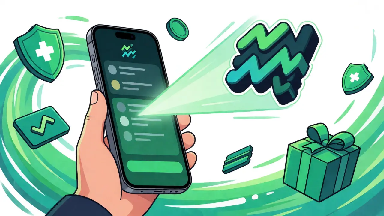 Illustration of a smartphone connecting to a crypto market platform