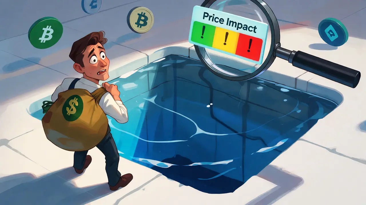 Nervous trader checking price impact warnings on a shallow liquidity pool